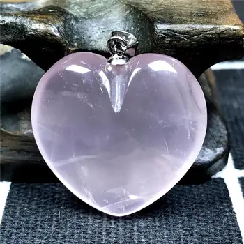 

Natural Pink Rose Quartz Heart Pendant For Woman Lady Clear Crystal 925 Silver 24x11mm Beads Mozambique Gemstone Jewelry AAAAA