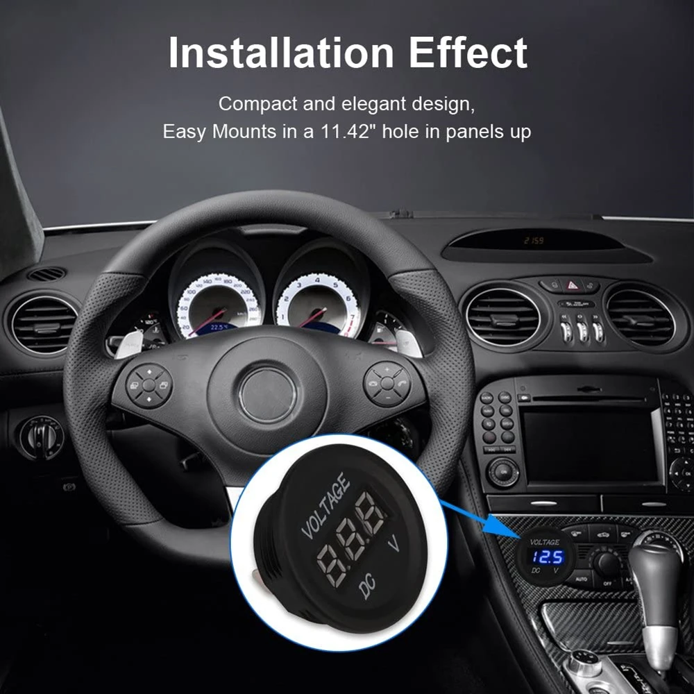 Digital Voltmeter Car Digital Gauge DC 5-48V Car Motorcycle Voltmeter Mini Digital Waterproof LED Panel Tester Display Round Volt Meter Gauge