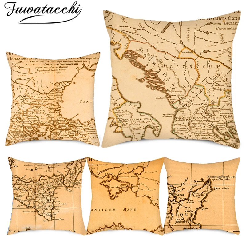 Чехол для подушки Fuwatacchi с картой мира в стиле ретро | Дом и сад