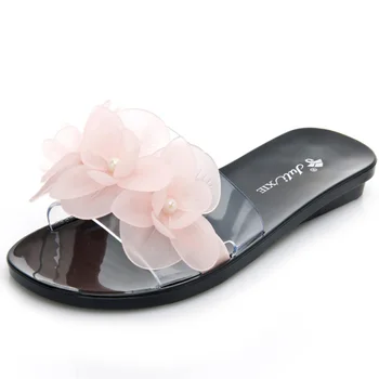 

Fashion flower cheap slippers women summer flip flpos PVC non slip wide slides woman's beach slippers