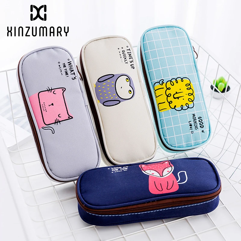 

New School Supplies Student Pencil Box Canvas Stationery Box High-capacity Multi-functional Pen Bag Flip-top Animal Pencil Case