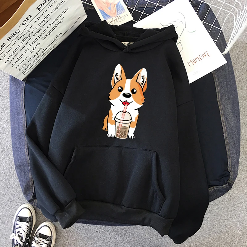 

milk tea cup Corgi Fashion unisex Hoodies Spring Autumn Male Casual Hoodies Sweatshirts student basic Hoodies Sweatshirt Tops