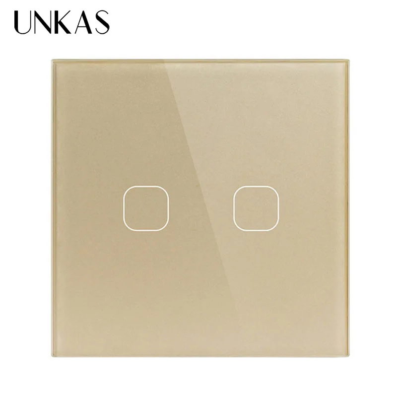 WiFi Gold 2 gang UNKAS стандарт ЕС 1/2 банды Tuya/Smart Life/ewelink WiFi настенный светильник сенсорный выключатель для Google Home Amazon Alexa Голосовое управление - Цвет: WiFi Gold 2 gang