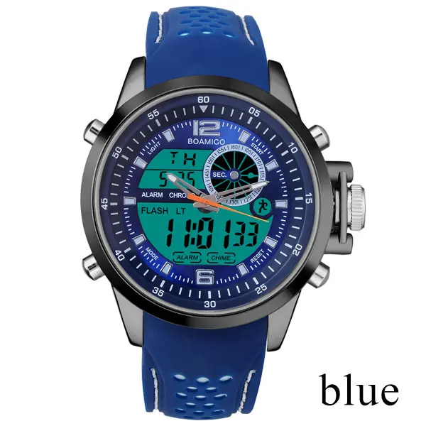 BOAMIGO Роскошные Дизайнерские мужские часы Красные спортивные часы relojes de cuarzo цифровые часы кварцевые наручные часы relogio masculino - Цвет: Blue