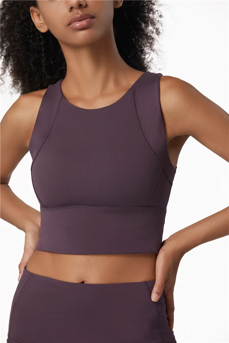 Imlario High Neck Gym Workout Bra Tank-Style Wirefree Women Sports Bh Top Bounce Control Yoga Fitness Bra Built-in Cups Padded