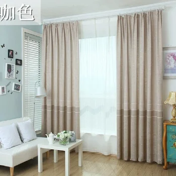 

American pastoral chenille cotton linen embroidered solid color splicing curtain suitable for living room bedroom study curtains
