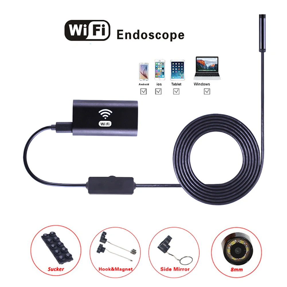 720P Wifi эндоскоп Инспекционная камера 8,8 мм объектив IP67 Водонепроницаемый Полужесткий WiFi бороскоп с 6 светодиодный для iOS Android