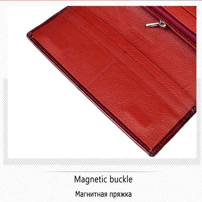 WR New Cowhide Wallet Large-capacity Coin Purse Multi-function Clutch Bag Fashion Patent Leather Zipper Wallet Long Wallet