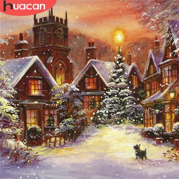 

HUACAN 5D DIY Diamond Painting Street Full Square Diamond Mosaic Landscape Needlework Winter Christmas Decorations For Home