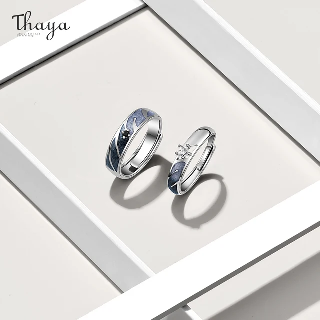 Thaya 925 Silver Sky Starry Couple Ring For Lovers Adjustable Open Design Enamel Valentine Gift  For Women men Fine Jewelry 5