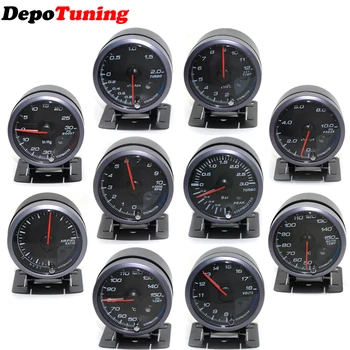 

DepoTuning 60MM Black Face Boost turbo/Water/Oil temp/Oil press/Voltmeter/Air fuel Ratio/ Exhaust gas temp/tachometer gauge Dual