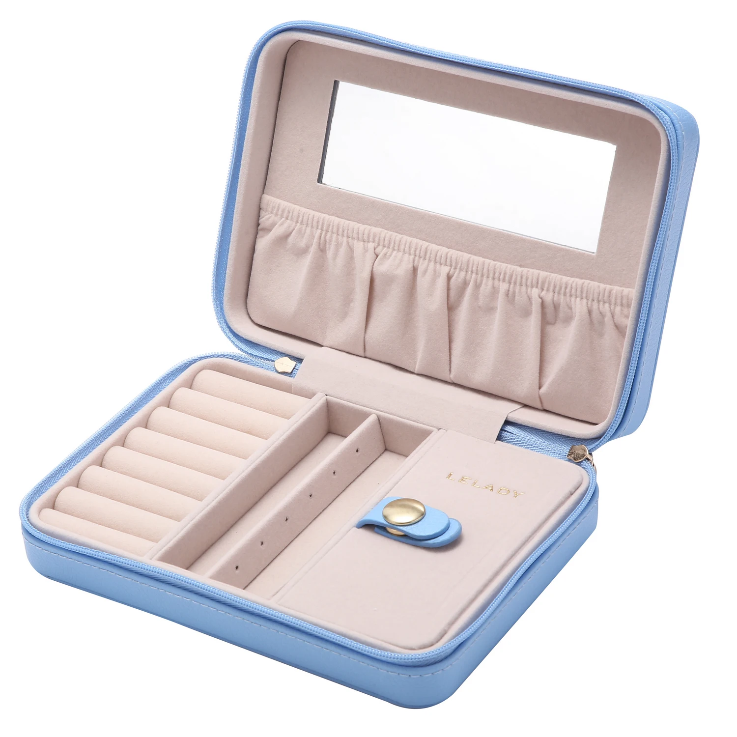 LELADY 18*5*13 см, портативная маленькая коробка для хранения ювелирных изделий, органайзер, коробка с зеркалом внутри, бархатная кожаная шкатулка для украшений для женщин - Цвет: Синий