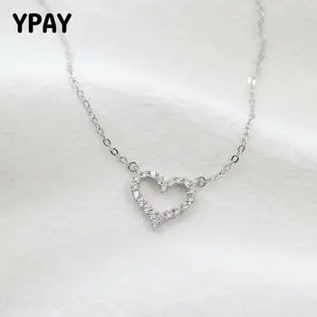 

YPAY 100% Sterling Silver 925 Necklace for Women Girls Shiny Zircon Heart Necklaces & Pendants Fine Jewelry Gifts YMN064