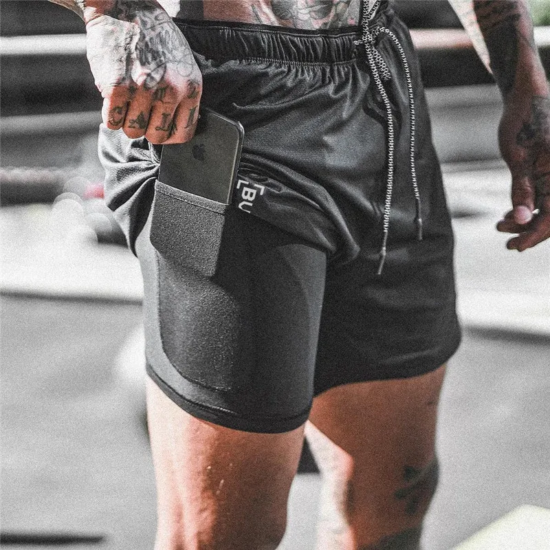 

2019 NEW Men's Running Shorts Mens 2 in 1 Sports Shorts Male double-deck Quick Drying Sports men Shorts Jogging Gyms Shorts men
