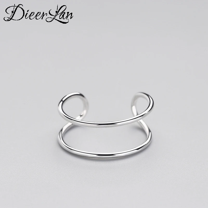 DIEERLAN Bijoux простой стиль 925 пробы Серебряный слой линии кольца для женщин Подарки большие Регулируемые кольца на палец