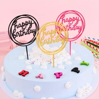 

1Pcs Happy Birthday Cake Topper Healthy Acrylic Baking Cake Insert For Birthday Party Cake Decoration Candy Colors Cake Top Flag
