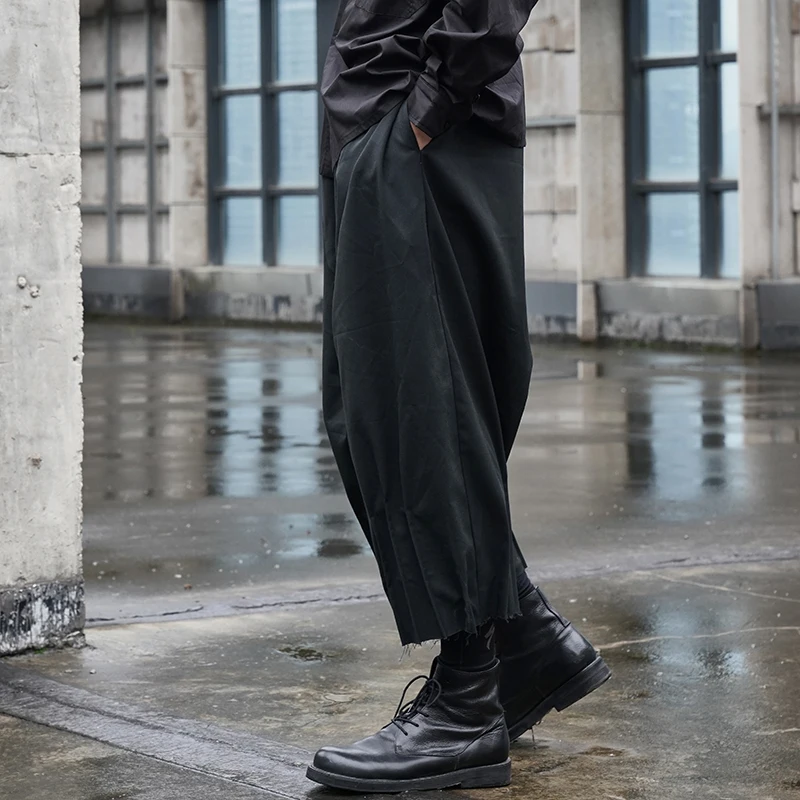 Men's new dark new trouser leg drape design hip-hop Japanese loose casual nine point wide leg pants