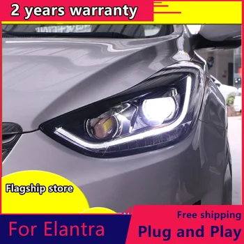 

Car Styling For 2012-2016 Hyundai Elantra Headlights Streamer turn LED light headlight DRL Bi Xenon Lens High Low Beam