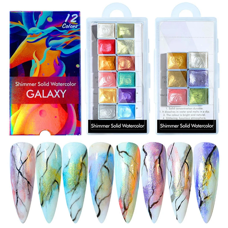 Nail Art Watercolour Kit 6/12Color Solid Pearlescent Pigment Japanese Gold Powder Halo DIY Painted Manicure Dedicated sets