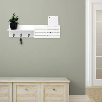 

Wall Shelf and Mail Holder with 3 Hooks, 24-Inch by 6-Inch, White HUG-Deals