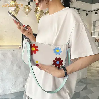 

Women Canvas Flower Crossbody Bag PU Leather Classic Texture Delicate Creative Design Chic Splicing Girl Small Shoulder Pouch