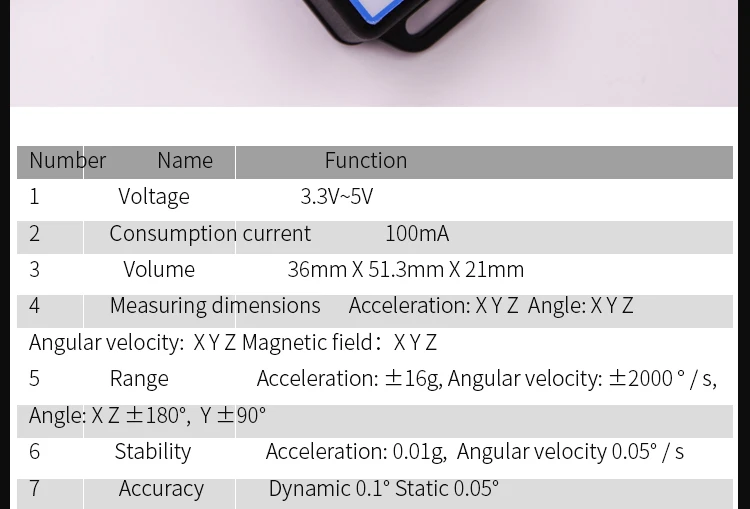 acelerômetro, velocidade angular de 3 eixos +