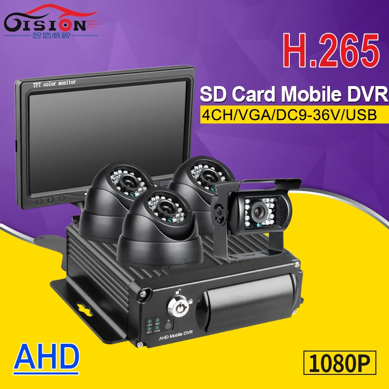 2020 Nuovo 1080P H.265 4Ch Sd Card Car Dvr Interno Esterno 2.0Mp Camera Car Monitor 32G Sd Card Per Opzione