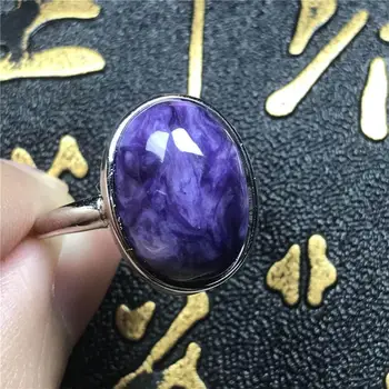 

Genuine Natural Purple Charoite Stone Ring Jewelry Woman Man Crystal 17x13mm Oval Beads Love Silver Stone Adjustable Ring AAAAA