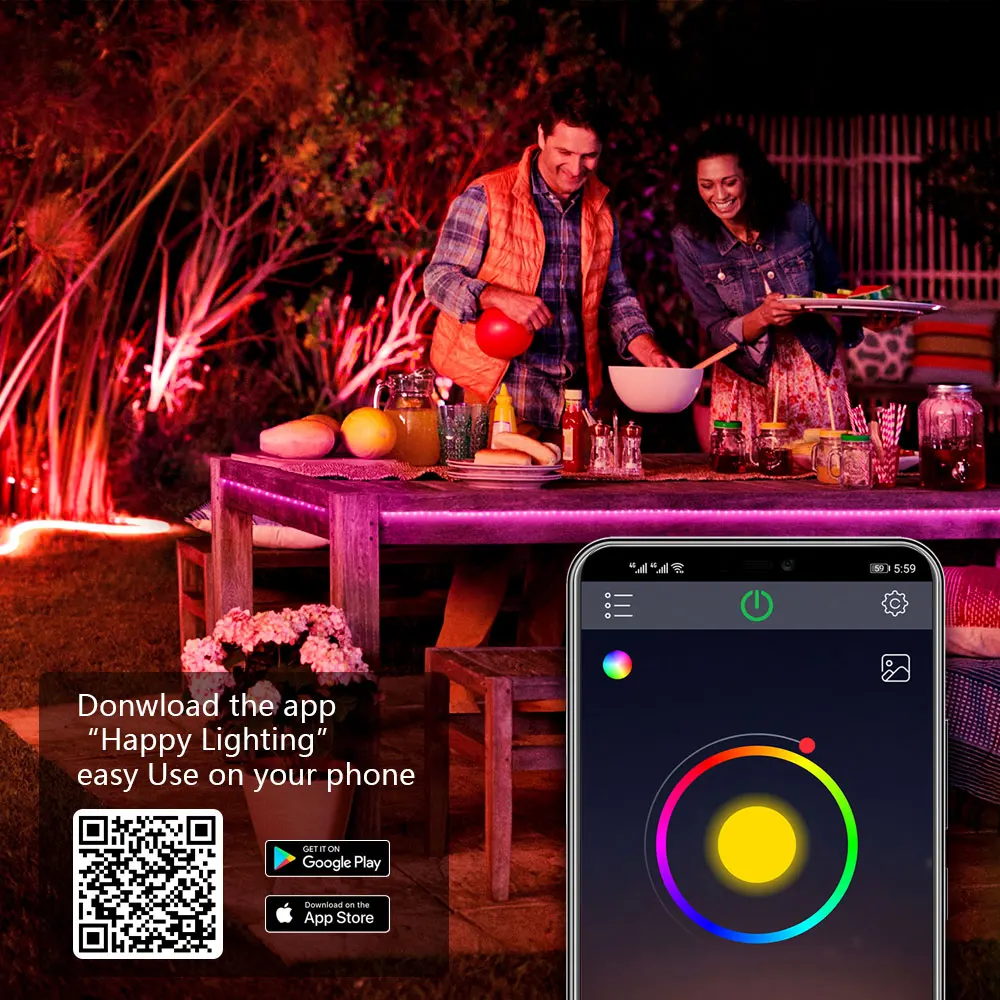 ColorRGB, LED Light Strip, Music Synchronized Color Changing RGB5050 ,Phone  App Remote Control , LED Light Rope 6M 12M 15M