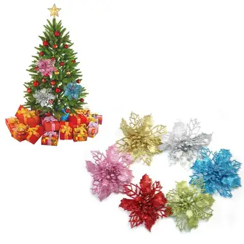 

5pcs Fake Glitter Flower Christmas Tree Decorations Artificial Christmas Flowers Xmas Ornaments Gift Decoration