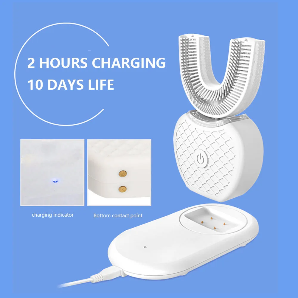 

Intelligent Automatic Sonic Electric 360 Toothbrush U Type Tooth Brush USB Charging Tooth Teeth Whitening Blue Light