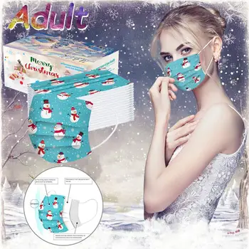 

50PCS Cute Christmas Disposable Face Mask Filter 3Ply Xmas Outdoor Protective respirator Cover Mouth masks Masker For Man Women