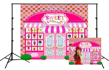 

Girls photo studio Backdrop sweet candy icecream shop pink show window children banners photo background DecorationSM-271