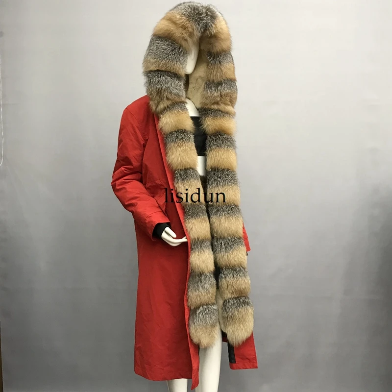 Пальто с натуральным мехом парки с лисой зимняя куртка женская парка большой меховой воротник из натурального меха енота длинная верхняя одежда