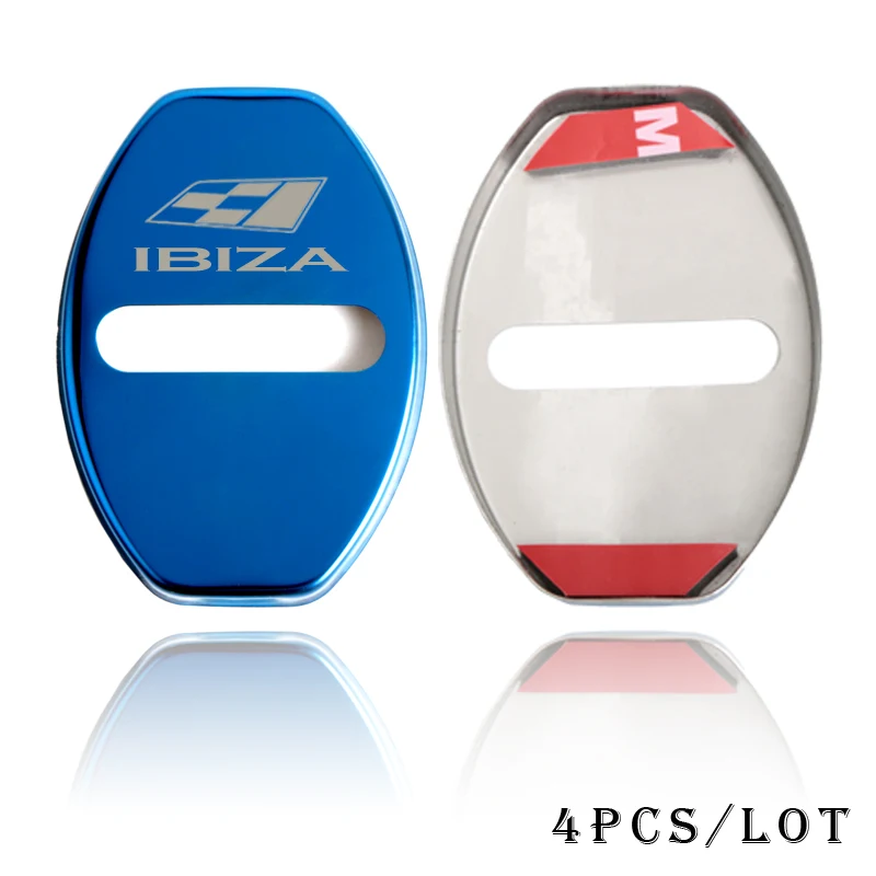 Stainless Steel Door Lock Buckle Protection Protective Cover trim for Seat Ibiza Car Accessories - Цвет: blue