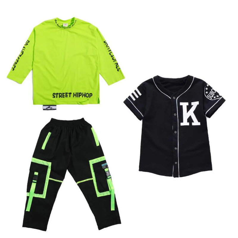 Kids Performance Hip Hop dancing Outfits Crop Tops Street wear Cargo Pants Girls Boys Jazz Dance Wear Costumes Concert Outfits