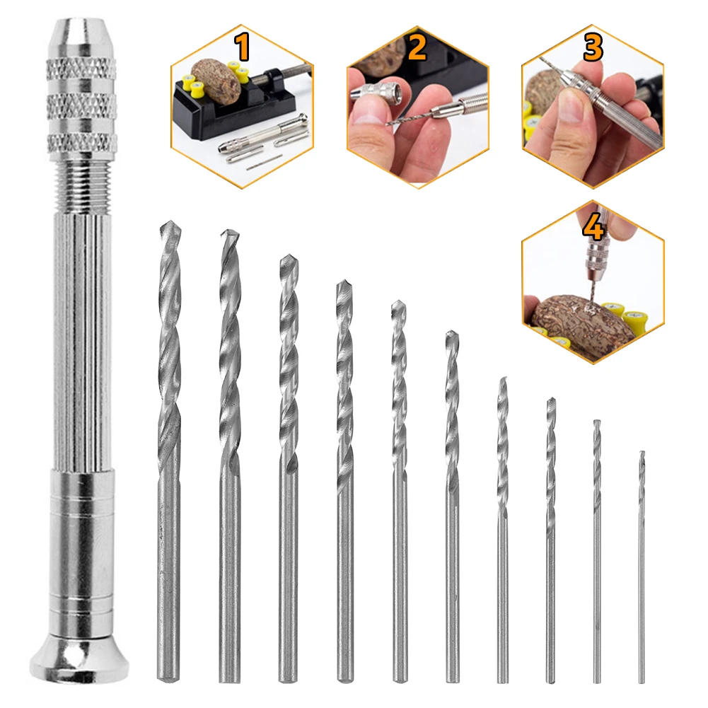 11-in-1 Precision Pin Vise Mini Micro Hand Twist Drill Bits Set Rotary Tools Kit