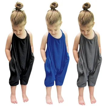 

2-5T Children's Black Climbing Suit With Sleeveless Onesie Condole Belt Tether New Baby Born Clothes Girls Summer Rompers Kids