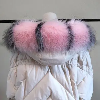 pink stripe Осенне-зимний женский шарф из енота, лисы, воротник из искусственного меха, шарф с капюшоном, мех меховой воротник, шарф R1934 - Цвет: pink stripe