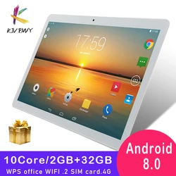KIVBWY – tablette Pc de 10.1 pouces, Android 8.0, Ram de 2 go + 32 go, Octa Core, Google Play, 4G LTE, appels téléphoniques, Bluetooth, verre trempé 