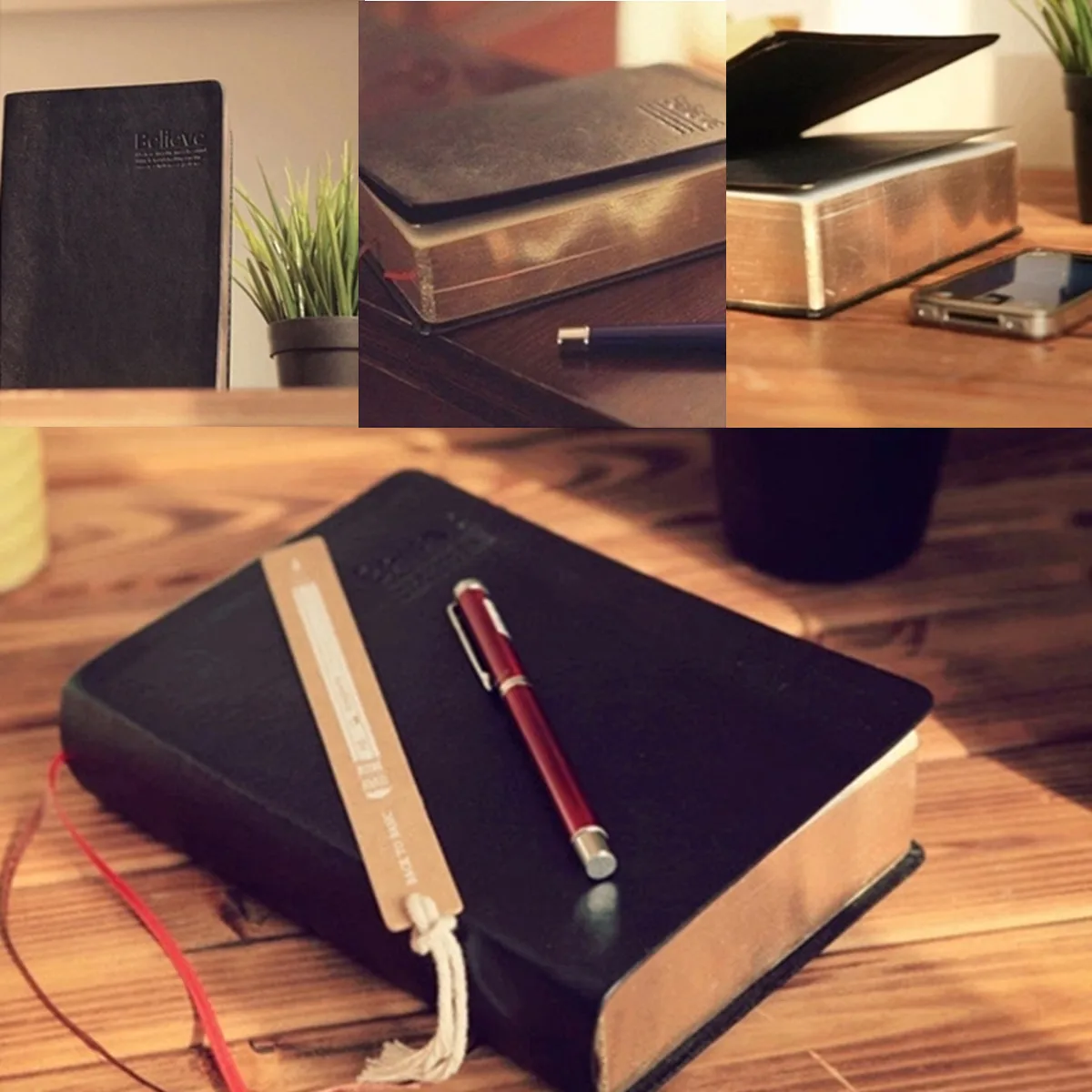 

Fashion Black Leather Notebook Journal Diary Sketchbook Thick Blank Pages Stationery Office Supplies Diary Note Books Gift
