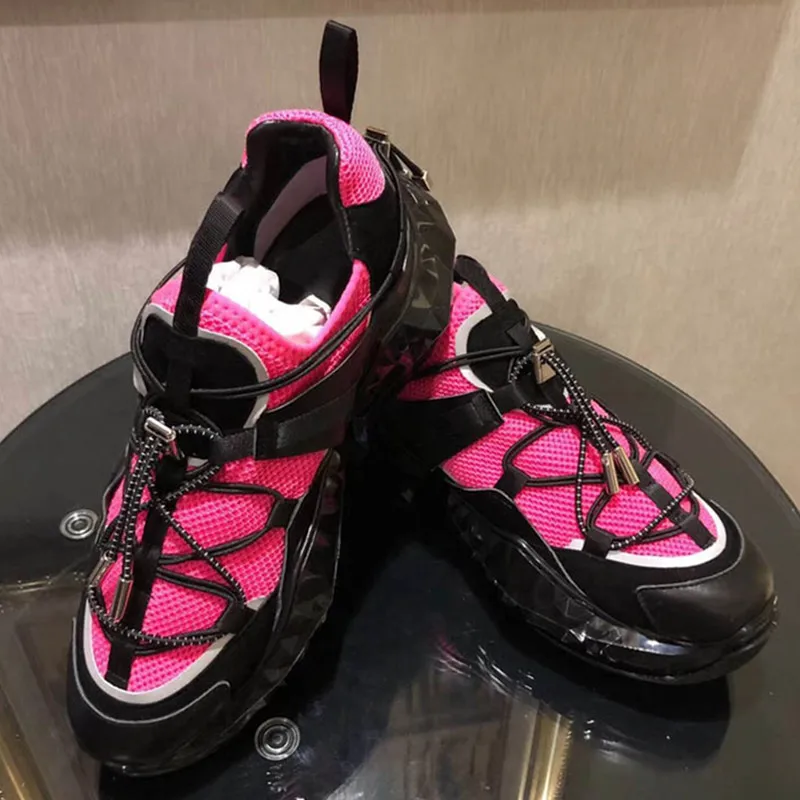 Transparent Platform Sneakers Breathable Mesh Women Shoes New Lace-up Dad Shoes Trainers Shoes Casual Vulcanize Shoes Woman