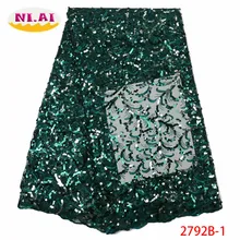 NIAI Green African French Net Sequins Lace Fabric High Quality Embroidery For Wedding Dress Nigerian Lace Fabric XY2792B-1