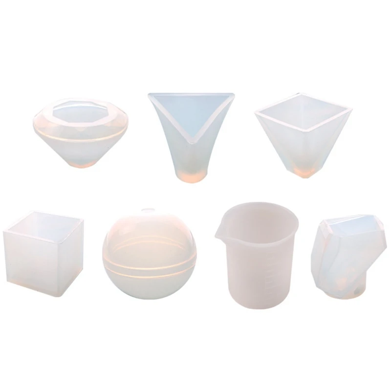 

7Pcs Large Casting Molds Silicone Paperweight Molds Including Sphere/Pyramid/Square/Diamond Molds, Epoxy Molds For Diy Paperweig