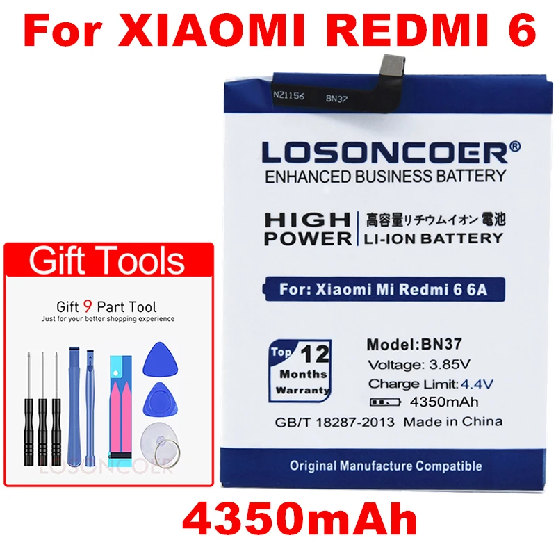 Аккумулятор LOSONCOER 4350 мАч BN37 для Xiaomi mi Red mi 6 Red mi 6 Red mi 6A Red mi 6A Redrice 6 аккумуляторов для мобильных телефонов+ номер отслеживания