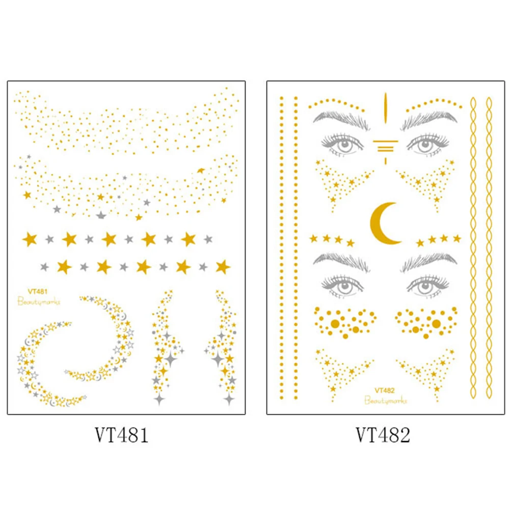 2Pcs Waterproof Tattoo Shiny Metallic Gold Glitter Tattoo Sticker Temporary Body Art Christmas Glitter Metallic Tattoo Stickers