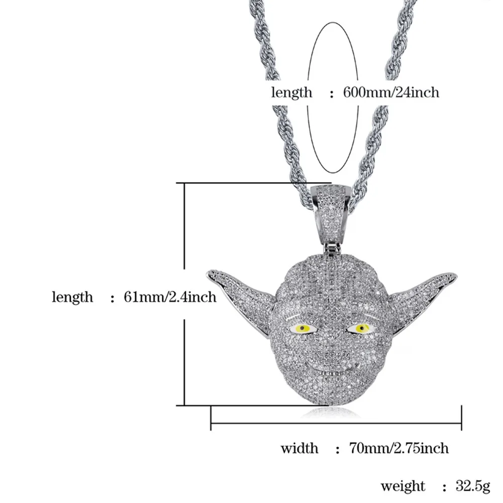 Медный серебристый цвет ожерелье с мультяшным персонажем йода кулон со льдом