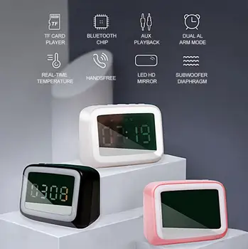 

Mirror LED Digital Clock Night Light FM Bluetooth Speaker Holiday Gift Bluetooth Speaker Support AUX TF Player Portable Audio