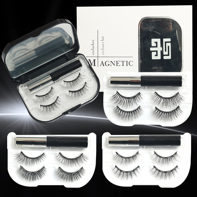 3/5/7Pairs Magnetic Eyelashes False Lashes Repeated Use Eyelashes Waterproof Liquid Eyeliner With Tweezer Makeup Set