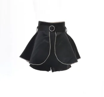 

2020 Spring Diamond Striped Fashionable Wild Wide Leg Lace Up High Waist Skirt